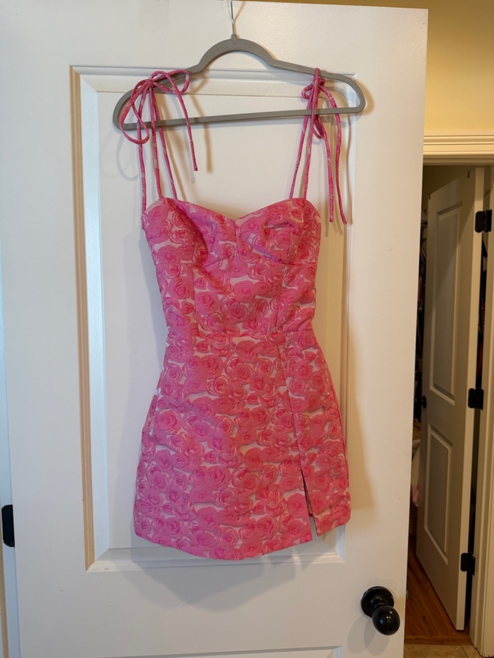 Amanda Uprichard Pink Floral Tie-Shoulder Mini Dress